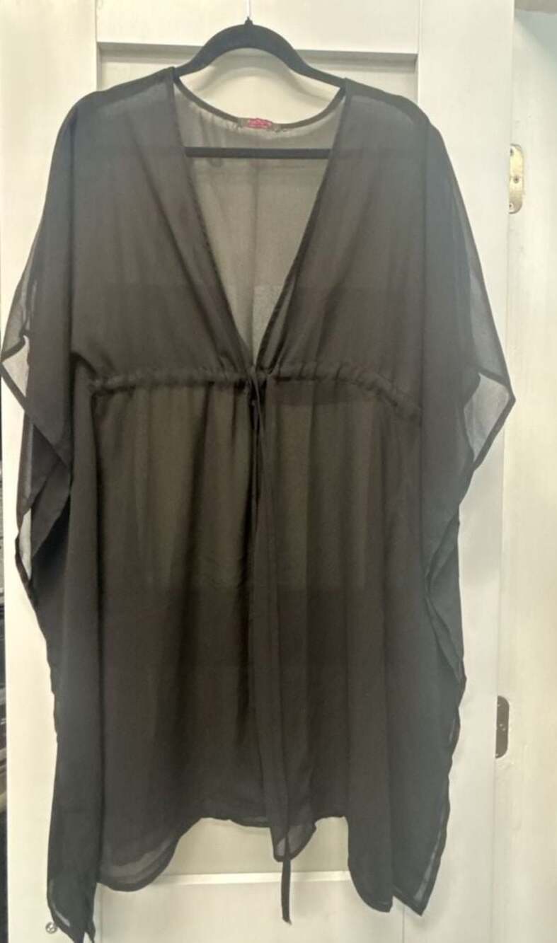 Avidlove Black Sheer Beach Cover-Up with Drawstring Waist